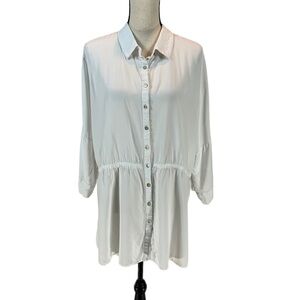 L Space Short Sleeve Elastic Waist Button Down Tunic - White - size M/L